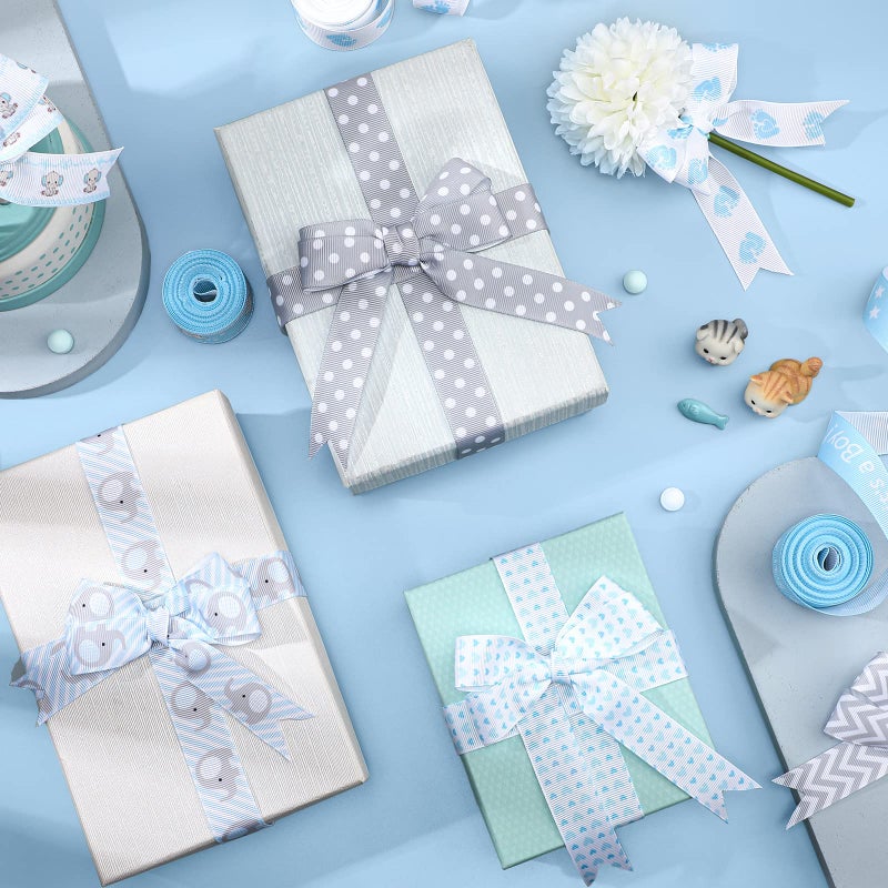 Ysleen 8 Roll Baby Elephant Grosgrain Ribbon 7/8 Inch Baby Shower Craft Ribbon It's a Boy/Girl Foot Print Ribbon for Gift Wrapping Baby Shower Gender Reveal Party Diaper Cake Decor  40 Yard Total (Blue) - Image 3